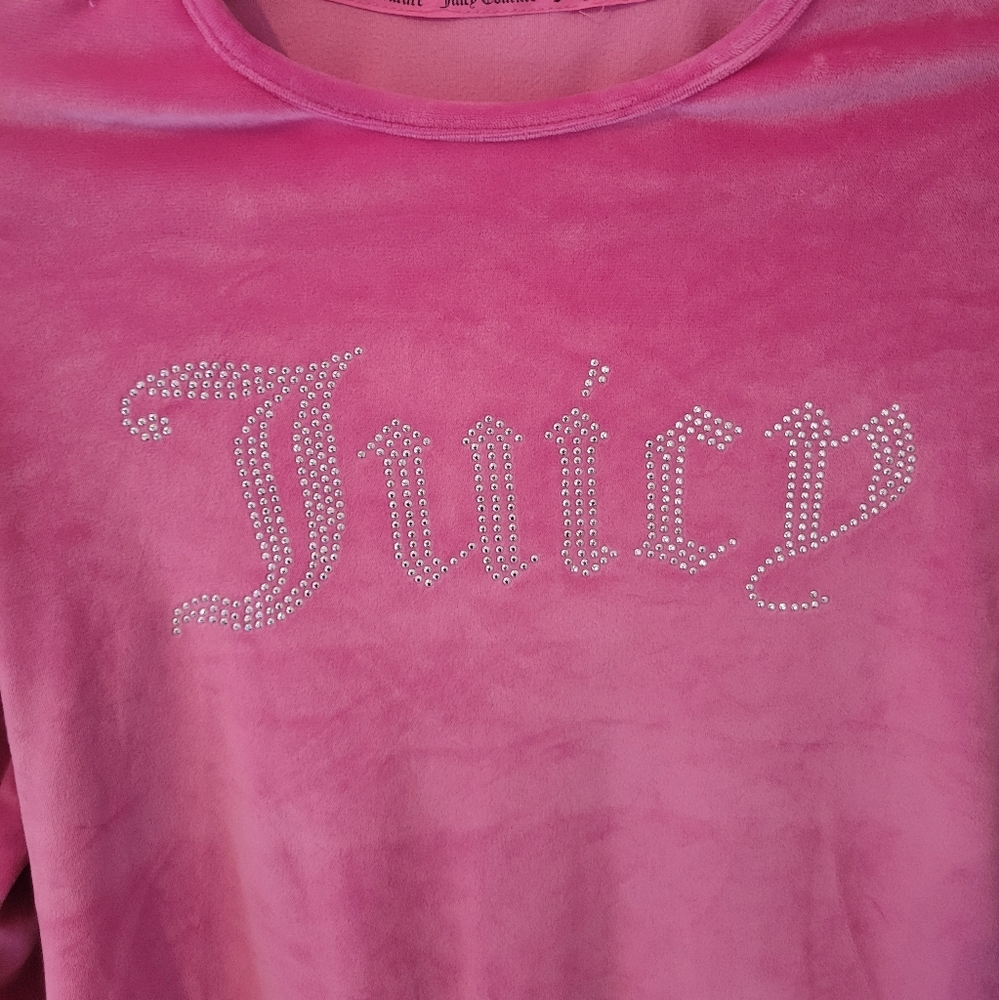 Juicy Couture Pink Velour Rhinestone Long Sleeve Top 90s Y2K Size Large - Picture 3 of 9